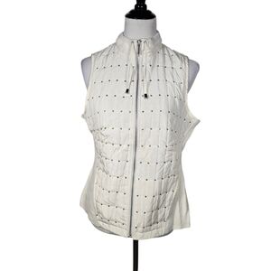 Chico's 1 (Medium Size 8) Cream Silver Sequin Light Quilted Bomber-Style Vest